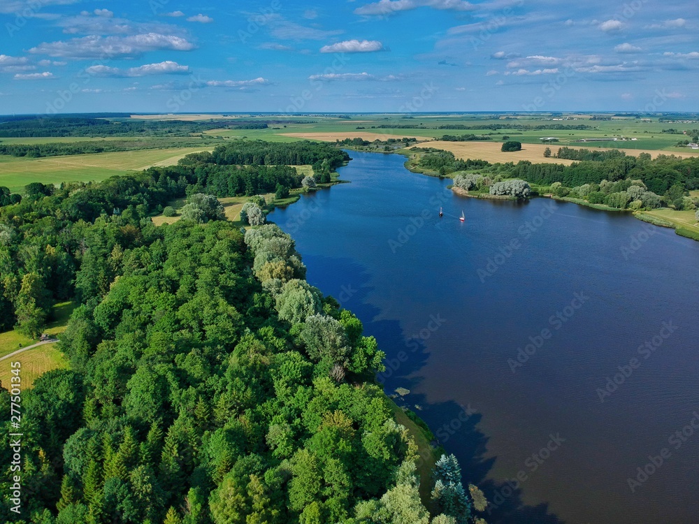 Fototapeta Aerial view of the lake in Nesvizh, Minsk region of Belarus