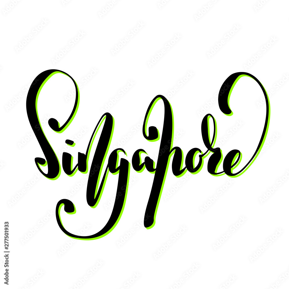 Singapore city name handwritten lettering. Singapore calligraphic vector sign on white background. Singapore city name handwritten lettering. Singapore calligraphic vector sign on white background.