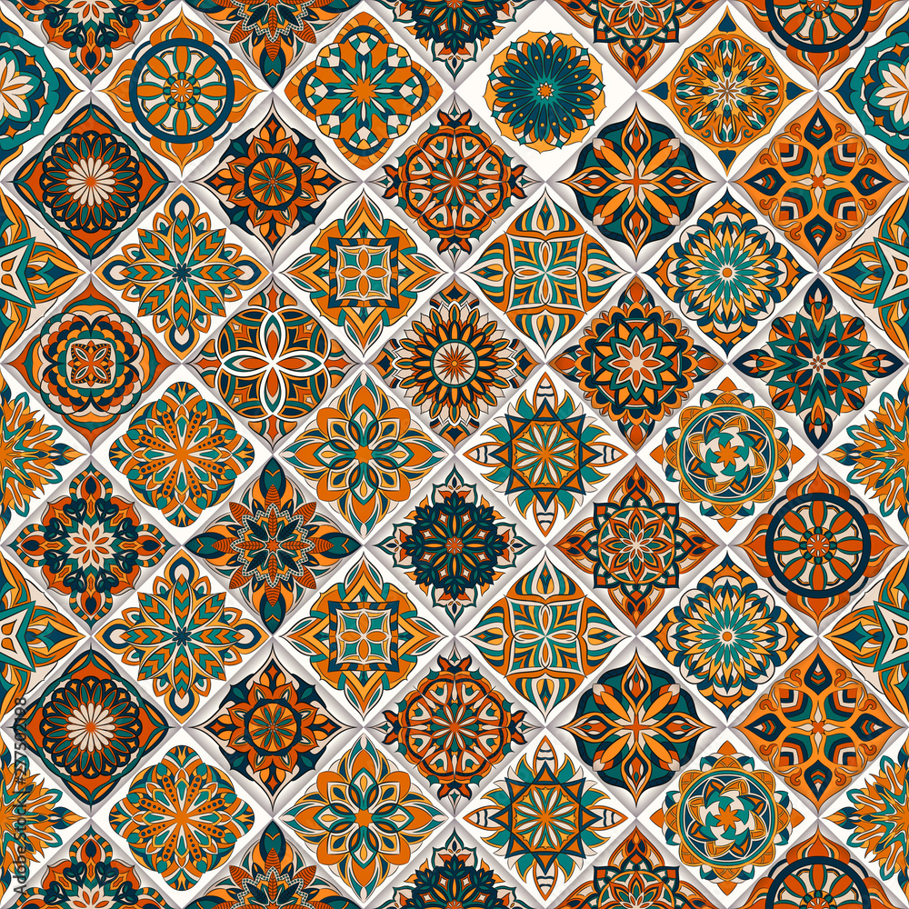 Ornate floral seamless texture, endless pattern with vintage mandala elements.