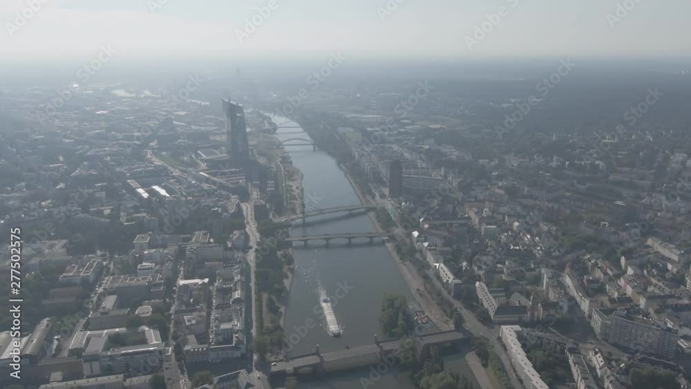 Aerial drone shot view of the European Central Bank Headquarter Building in Frankfurt am Main on an overcast Day Aerial drone shot view of the European Central Bank Headquarter Building in Frankfurt am Main on an overcast Day