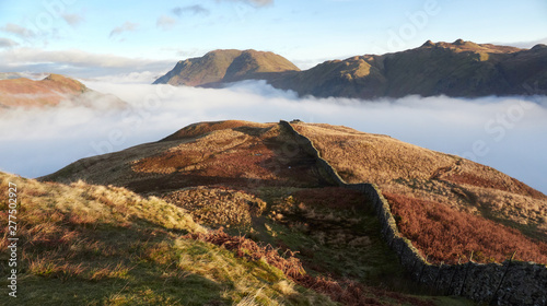 Cloud inversion over Patterdale with Arnison Crag to the left, Place Fell and on the right from Hartsop Above How in the Lake District.
