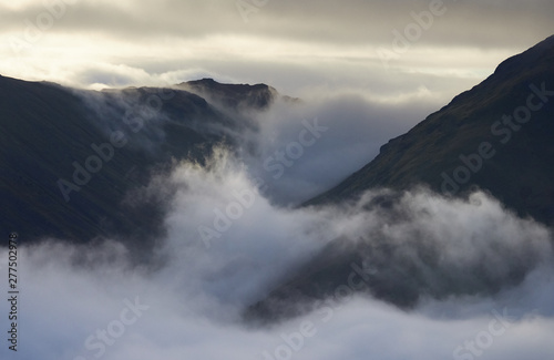 Cloud inversion over Hartsop with Caudale Moor to the left and Middle Dodd on the right in the Lake District.