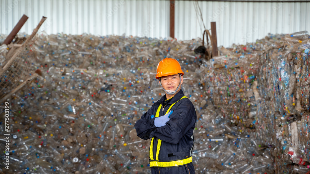Engineer check recycled plastic product the waste recycling plant