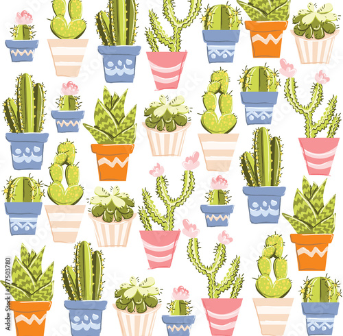 vector background with cacti in pots