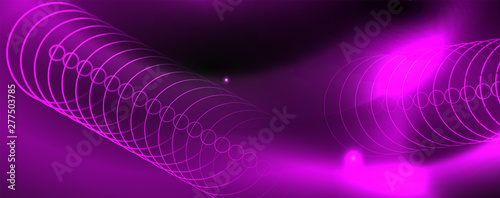 Shiny neon techno template. Neon lines background, 80s style laser rays