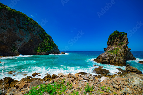 Tokuhama cliff near the blue ocean in Amami oshima Kagoshima photo