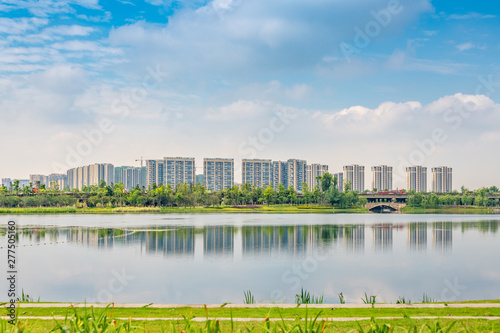 Architectural scenery around Jincheng Lake Park in Chengdu, Sichuan Province, China © Weiming