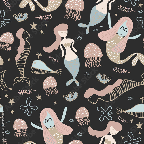 Mermaid seamless pattern cu...