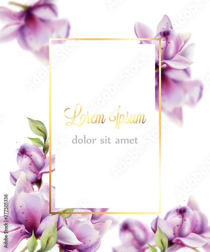 Wedding card with flowers Vector watercolor. Beautiful floral decor frame. Go...