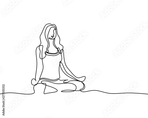 Woman doing yoga exercise continuous one line vector illustration minimalism style