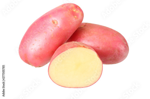 Raw red potato isolated on white background