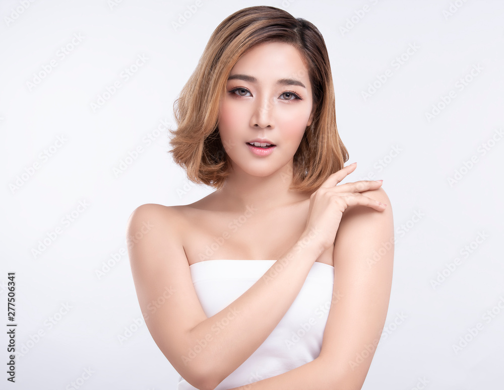 Beauty Young asian woman with perfect facial skin. Gestures for advertisement treatment spa and cosmetology. Beauty Young asian woman with perfect facial skin. Gestures for advertisement treatment spa and cosmetology.