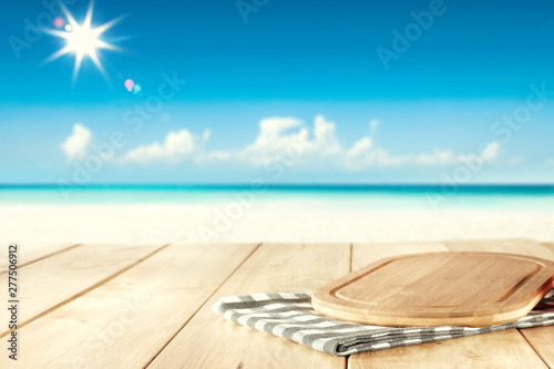Desk of free space for your decoration and summer beach landscape 