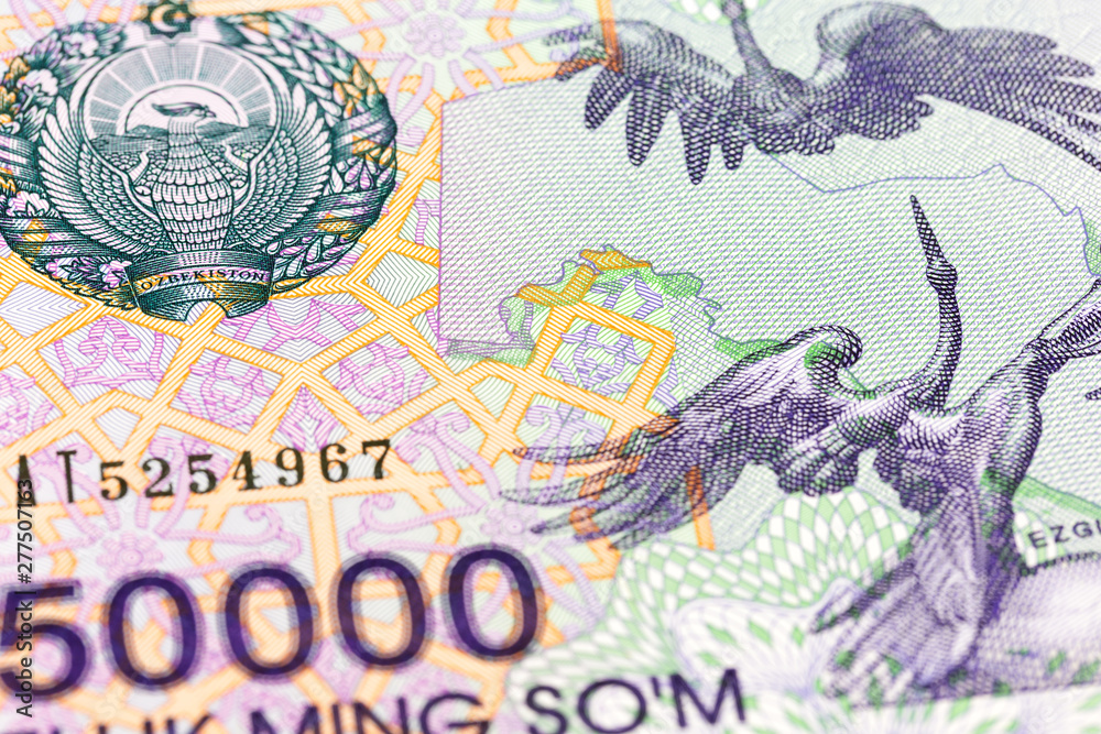 Obraz premium detail of a 50000 usbek som banknote obverse