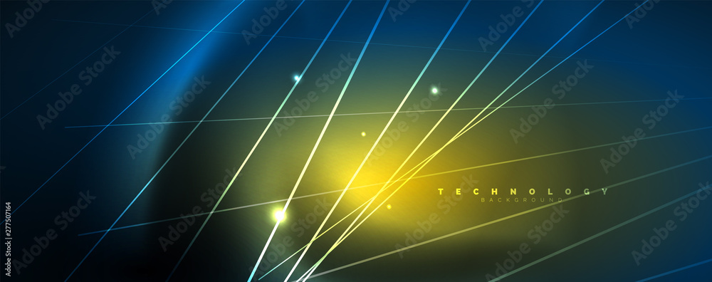 Neon blue glowing lines, magic energy space light concept, abstract background wallpaper design