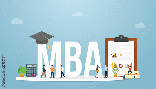 mba master of business administration business concept education degree with team people and graph and chart for with modern flat style - vector