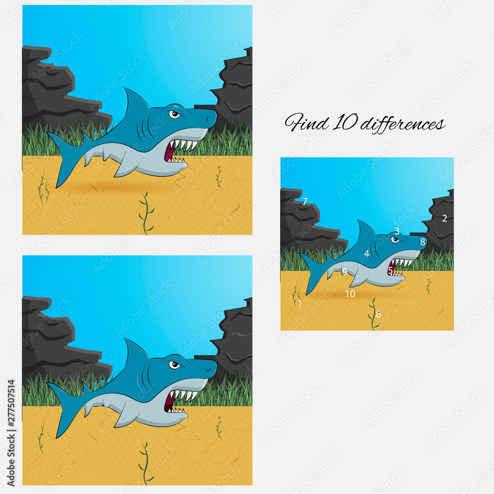  Sea shark find 10 differences funny  learning game design eps 10