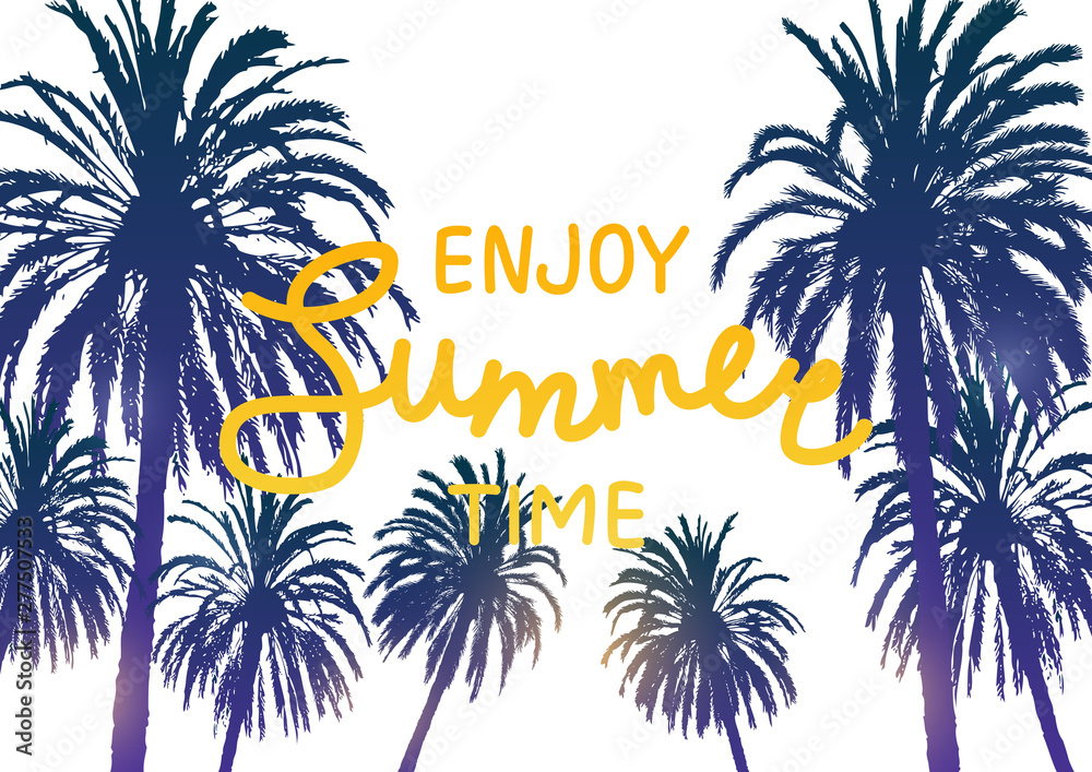 Obraz premium Summer background with palm trees silhouettes on white