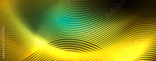 Shiny neon lines template - northern lights glowing blur lines. Futuristic style glow neon 80s disco club or night party techno template