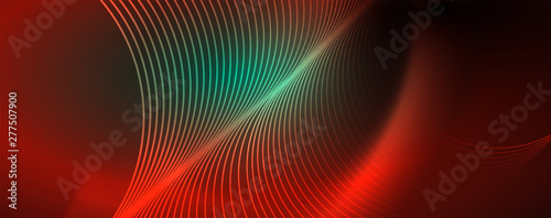 Shiny neon lines template - northern lights glowing blur lines. Futuristic style glow neon 80s disco club or night party techno template