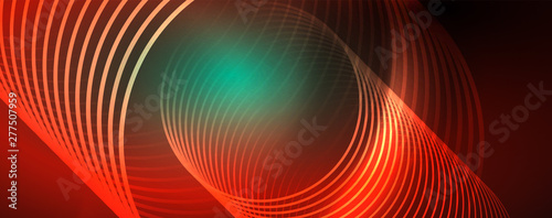 Shiny neon lines template - northern lights glowing blur lines. Futuristic style glow neon 80s disco club or night party techno template
