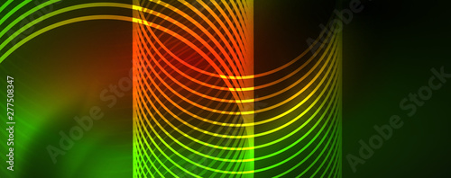 Shiny neon lines template - northern lights glowing blur lines. Futuristic style glow neon 80s disco club or night party techno template