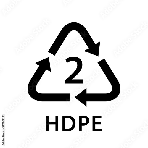recycle arrow triangle HDPE types 2 isolated on white background, symbology two type logo of plastic HDPE materials, recycle triangle types icon graphic, recycle plastic ecology icon