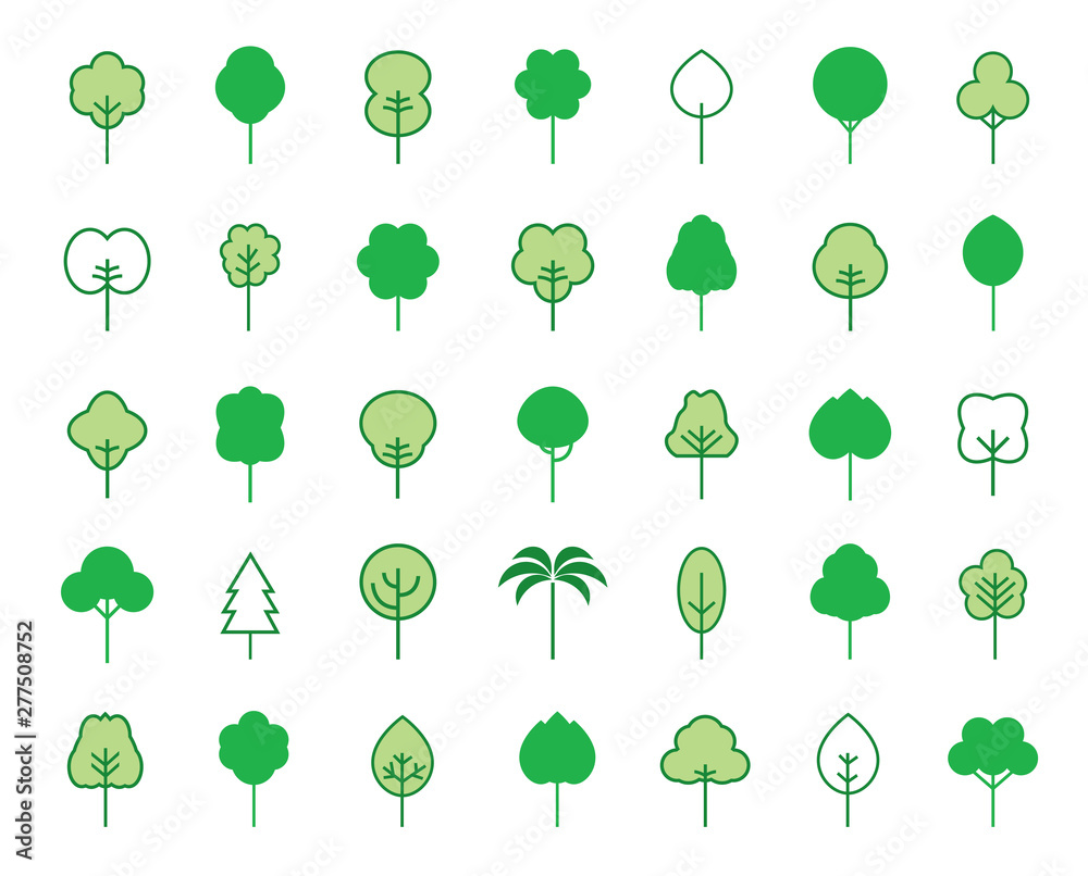 Set of green Tree icon. Vector Illustration.