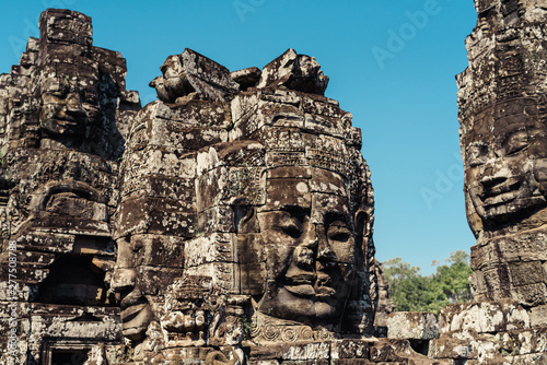 Faces of Bayon temple in Angkor Thom, Siemreap, Cambodia. The Prasat Bayon is a richly decorated Khmer temple at Angkor , ancient architecture in Cambodia