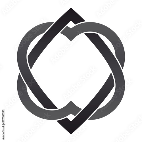 Vector tattoo two black intertwined hearts. Isolated on white background