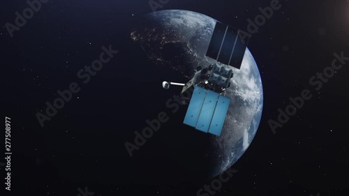 Images from NASA. Space satellite orbiting the earth. Animation of gps satellite on the earth orbit. photo