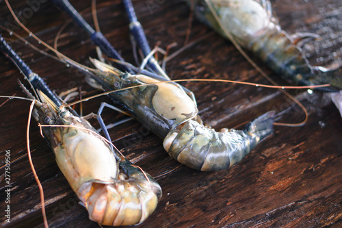 Seafood in the Asian market. Shrimps caught by fishermen from the Indian Ocean. Stock photo