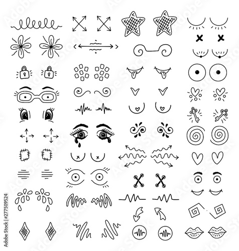 Funny designs for t shirt print with Boobs and cute elements like chest in doodle style. Hand drawn vector illustration