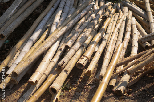 Construction of a new home in Asia or Japan. The material is bamboo and wood. Stock photo