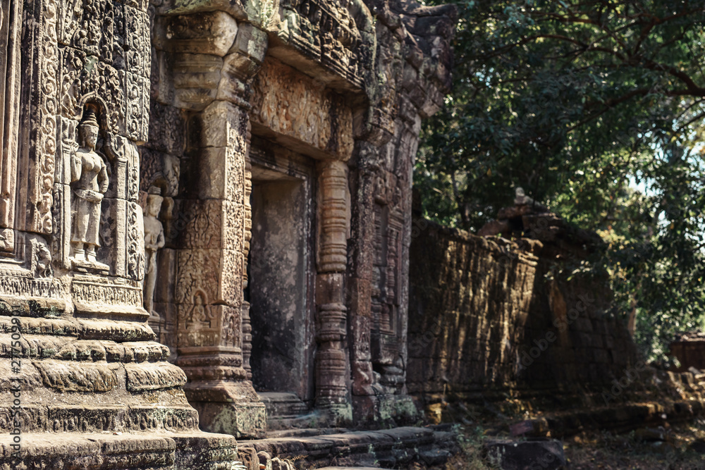 Naklejka premium Prea Khan temple is Khmer ancient temple in complex Angkor Wat in Siem Reap, Cambodia in a summer day