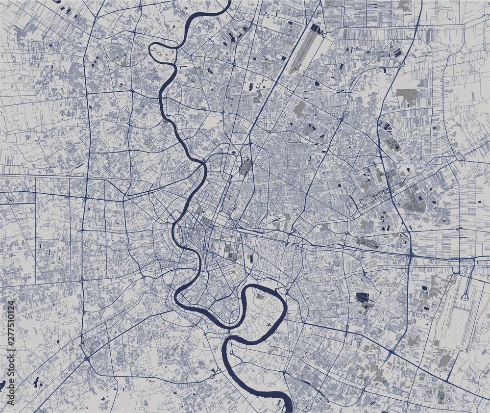 Naklejka premium vector map of the city of Bangkok, Krung Thep Maha Nakhon, Kingdom of Thailand