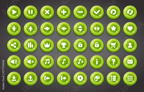 Flat round game buttons in flat cartoon style