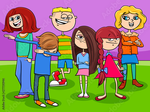 happy teens cartoon characters group
