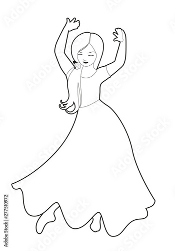 Little gypsy girl with flower in her hair dancing flamenco, isolated on white background