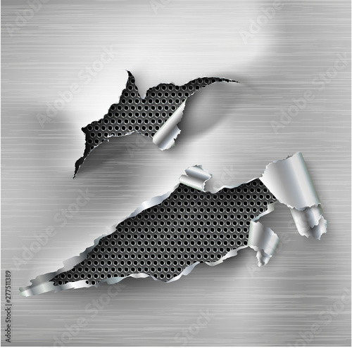 Torn ripped steel vector template, sides with ripped metal