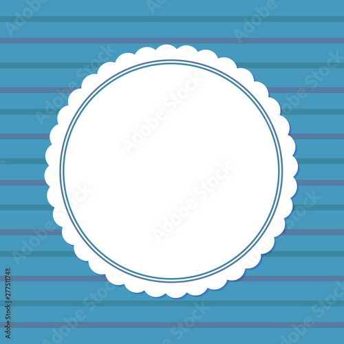 Vector poster with spare place for text template, advertising layout. Mockup of greeting card with round frame isolated on blue stripes and rhombus backdrop