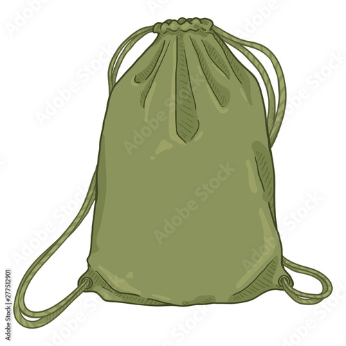Vector Cartoon Khaki Drawstring Bag. Textile Backpack with Strings