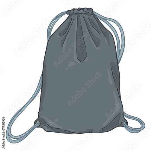 Vector Cartoon Gray Drawstring Bag. Textile Backpack with Strings