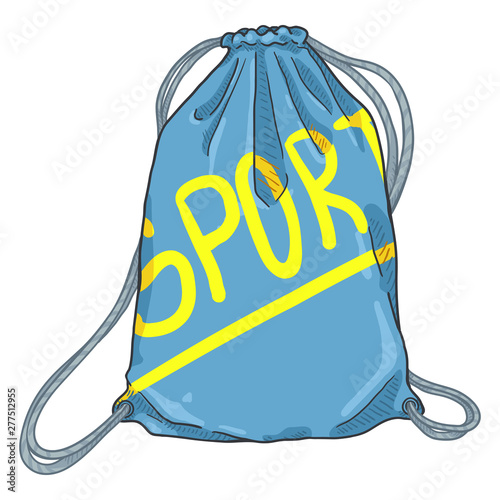 Vector Cartoon Blue Drawstring Bag. Textile Sport Backpack with Strings