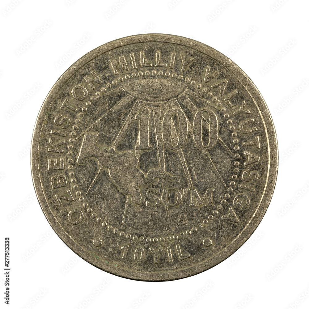 100 Uzbek som coin (2004) obverse isolated on white background 100 Uzbek som coin (2004) obverse isolated on white background
