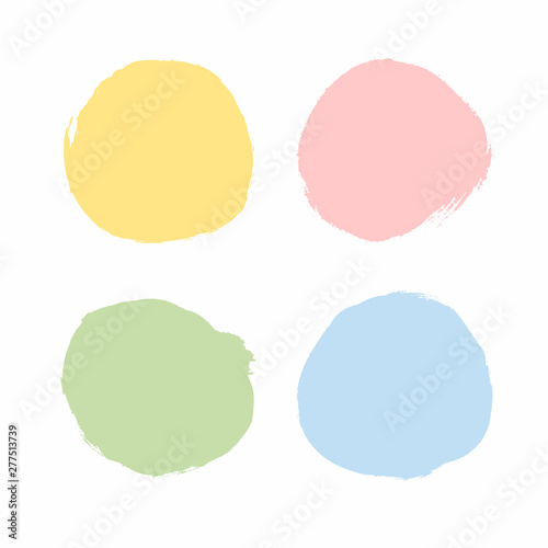 Set of colored grunge templates. Collection of circles drawn with a rough brush. Paint, brush, watercolor, ink. Vector illustration.