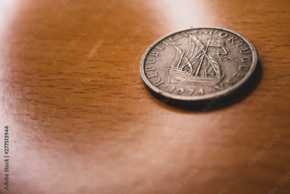 Old Portuguese money coin. Banco de Portugal. Escudos were the money from Portugal before Euro. Old Portuguese money coin. Banco de Portugal. Escudos were the money from Portugal before Euro.