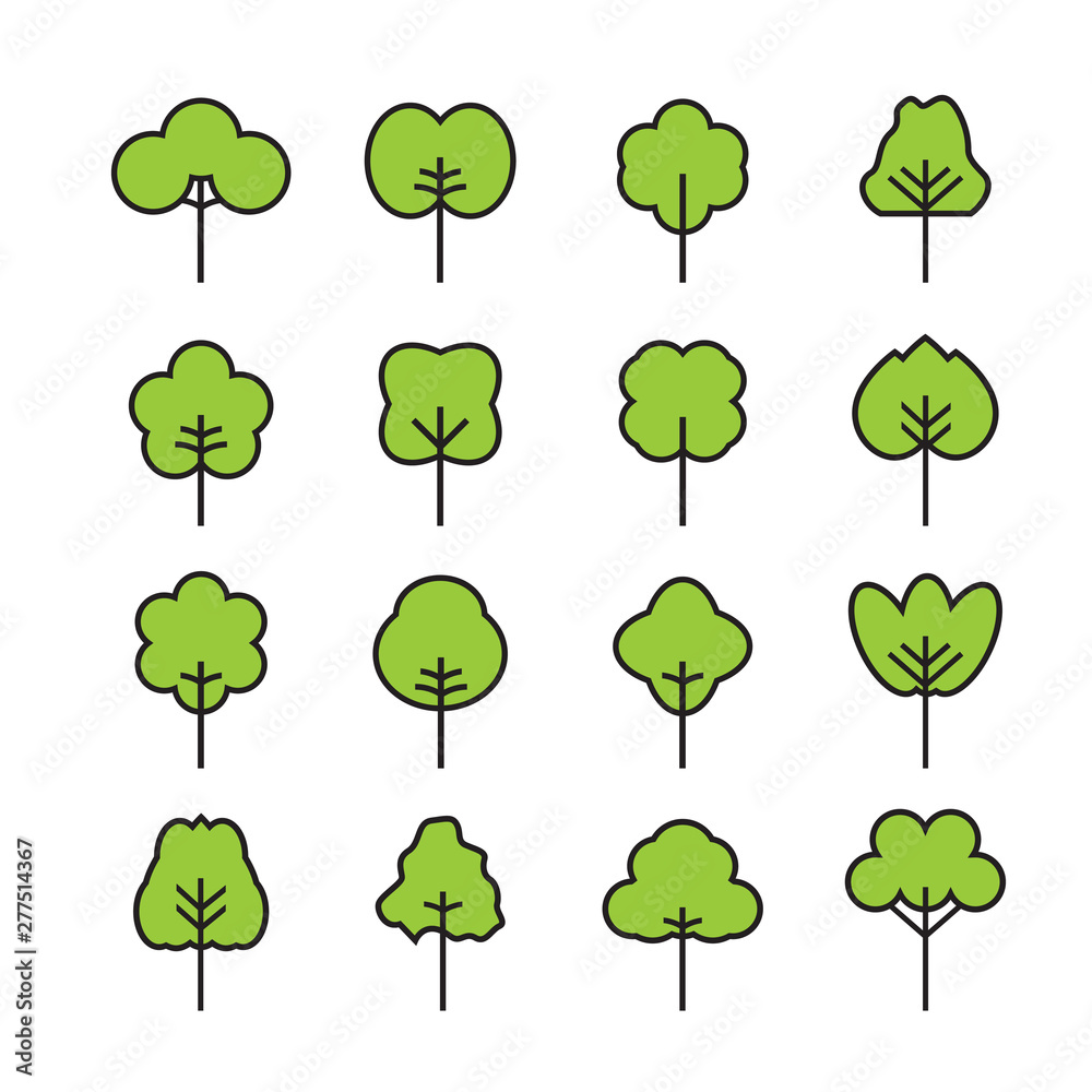 Set of outline Tree icon. Vector Illustration.