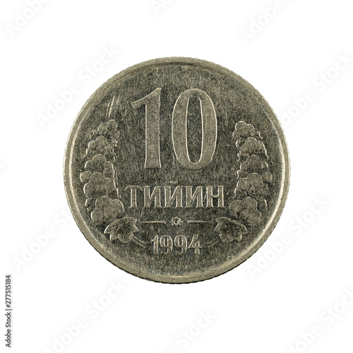 10 Uzbek tiyin coin (1994) obverse isolated on white background