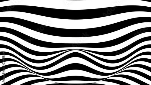 Horizontal black and white stripes on a waving surface. Seamless loop abstract 3D animation. photo